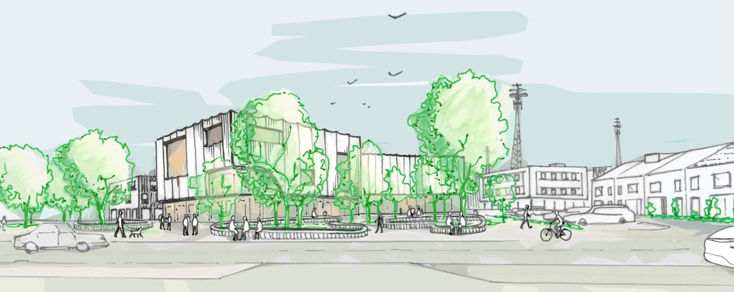 Impressie van een mogelijk nieuw gemeentehuis op het Tase-terrein